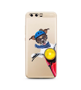 Motorcu Köpek Tasarımlı Süper Şeffaf Silikon Telefon Kılıfı Huawei P10    