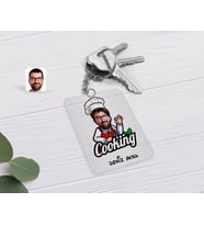 BK Gift Kişiye Özel Erkek Chef Karikatürlü Şeffaf Pleksi Anahtarlık-14 (Beyaz)