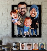BK Gift Kişiye Özel Tesettürlü Aile Karikatürlü 3D Ahşap Tablo-3