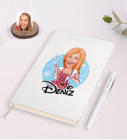 BK Gift Kişiye Özel Kadın Aşçı Karikatürlü Beyaz Defter ve Kalem Hediye Seti-1