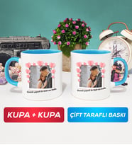 İkili Sevgiliye Sevgililer Günü Hediyesi 12 Kupa Bardak Mavi
