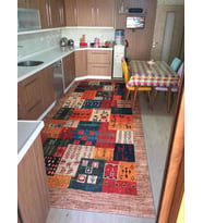 Pamuklife Suni Deri Taban Kaymaz Tabanlı Halı Yolluk Patchwork