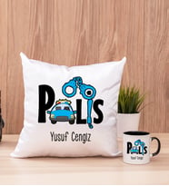Polis Kare Yastık ve Siyah Kupa Bardak