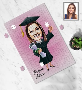 Kişiye Özel Mezuniyet Karikatürlü A3 130 Parça Puzzle Bayan-1