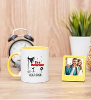 Fotoğrafçı Sarı Kupa Bardak ve Sarı Mini Fotoğraf Çerçevesi