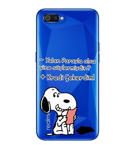 Snoopy Tasarımlı Süper Şeffaf Silikon Telefon Kılıfı Oppo Realmi C2