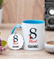 Kadınlar Gününe Özel Mavi Kupa Bardak Ve Anahtarlık Set