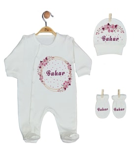 Pia Baby GL 1904-01 İsme Özel Üçlü Tulum Set