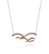 Gümüş Zirkon Taşlı " Kuşlar " Tasarım Kolye (Rose)