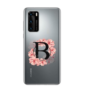 Pembe Çiçekli Harf Tasarım Süper Şeffaf Silikon Telefon Kılıfı Huawei P40 Pro B-