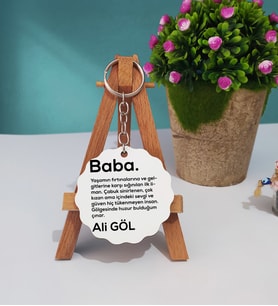 Babalar Günü Hediyesi Baba Ahşap Anahtarlık