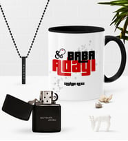 BK Gift Kişiye Özel Baba Adayı Siyah Kupa Benzinli Çakmak Kolye Seti-3 (Model 1)