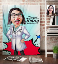 BK Gift Kişiye Özel Bayan Doktor Karikatür Kanvas Tablo 70x100cm 1