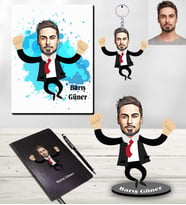 Kişiye Özel Patron Karikatürlü 5 li Hediye Seti Bay-1