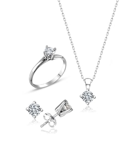 Swarovski Taşlı " TEK TAŞ KLASİK " Model Tasarım Gümüş Set