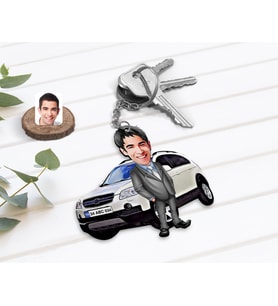 BK Gift Kişiye Özel Bay Chevrolet Captiva Figürlü Plakalı Ahşap Karikatür Anahtarlık