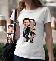 BK Gift Kişiye Özel Sevgililer Karikatür Beyaz Bayan Tişört  6