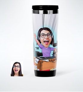 BK Gift Kişiye Özel Bayan Radyocu Karikatürlü Çelik Termos Bardak  1