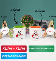 İkili Yeşil Turuncu Sevgiliye Sevgililer Günü Hediyesi 10 Kupa Bardak Anahtarlık