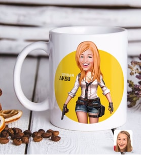 BK Gift Kişiye Özel Kadın PUBG Karikatürlü Beyaz Kupa Bardak-3