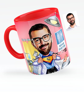 BK Gift Kişiye Özel Bay Doktor Karikatürlü Kırmızı Kupa Bardak  2