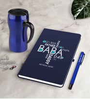 BK Gift Kişiye Özel Baba Lacivert Defter Kalem Termos Mug Seti-1 (Model 1)