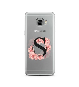 Pembe Çiçekli Harf Tasarım Süper Şeffaf Silikon Telefon Kılıfı Samsung C5   S-Ha