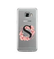 Pembe Çiçekli Harf Tasarım Süper Şeffaf Silikon Telefon Kılıfı Samsung C5   S-Ha