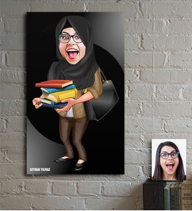 BK Gift Kişiye Özel Tesettürlü Bayan Öğretmen Karikatürlü Ahşap Tablo - 2