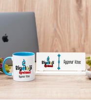 Biyoloji Öğretmeni Mavi Kupa Bardak Ve Masa İsimliği Hediye Seti