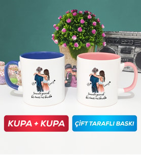 İkili Sevgiliye Hediye Bir Ömür Sevgililer Günü Hediyesi Kupa Bardak Lacivert Pembe