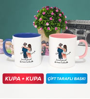 İkili Sevgiliye Hediye Bir Ömür Sevgililer Günü Hediyesi Kupa Bardak Lacivert Pembe