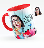 BK Gift Kişiye Özel Ev Hanımı Karikatürlü Kırmızı Kupa Bardak  1