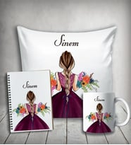 Kişiye Özel Prenses Kız Karakter Yastık & Kupa & Defter