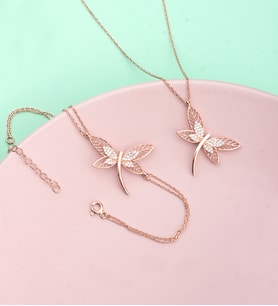 925 Ayar Gümüş Yusufçuk Kolye Bileklik Set (Rose)