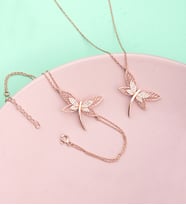 925 Ayar Gümüş Yusufçuk Kolye Bileklik Set (Rose)
