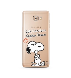 Snoopy Tasarımlı Süper Şeffaf Silikon Telefon Kılıfı Samsung C9 