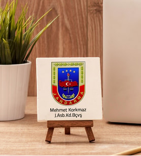 Jandarma Amblemli Taş Masa Dekor