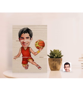 BK Gift Kişiye Özel Erkek Basketbolcu Karikatürlü Otantik Masaüstü Ahşap Palet Çerçeve-1 (Beyaz)