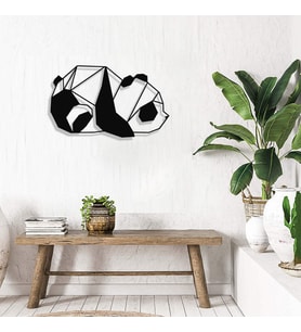 New Jargon - Sevimli Panda Duvar Oda Ev Aksesuarı Metal Tablo 50x30cm (Siyah)