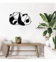 New Jargon - Sevimli Panda Duvar Oda Ev Aksesuarı Metal Tablo 50x30cm (Siyah)