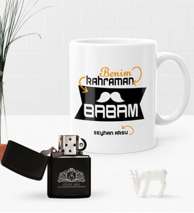 BK Gift Kişiye Özel Benim Kahraman Babam Benzinli Çakmak ve Kupa Seti-1 (Model 1)