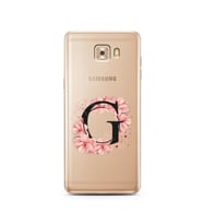 Pembe Çiçekli Harf Tasarım Süper Şeffaf Silikon Telefon Kılıfı Samsung C9 Pro G-