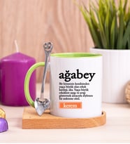 Ağabey Kelime Anlamı Ahşap Altlıklı Yeşil Kupa Bardak