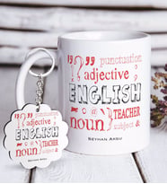 BK Gift Kişiye Özel İngilizce Öğretmeni Beyaz Kupa ve Anahtarlık Hediye Seti-6 (Model 1)