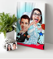 BK Gift Kişiye Özel Gelin Damat Karikatür Kanvas Tablo 30x50cm  2