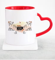 BK Gift Kişiye Özel Mesleki Veteriner Hekim Kırmızı Kalpli Kupa Bardak  2