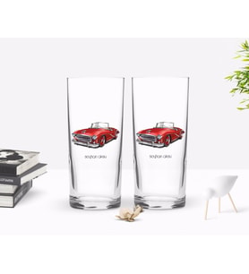 BK Gift Kişiye Özel Renkli Baskılı Retro Otomobil Tasarımlı İkili Rakı Bardağı Seti-2 (Beyaz)