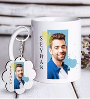 BK Gift Kişiye Özel İsimli Fotoğraflı Beyaz Kupa ve Anahtarlık Hediye Seti-4 (Model 1)