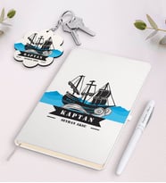 BK Gift Kişiye Özel Kaptan Beyaz Defter Kalem Ve Anahtarlık Hediye Seti-8 (Model 1)